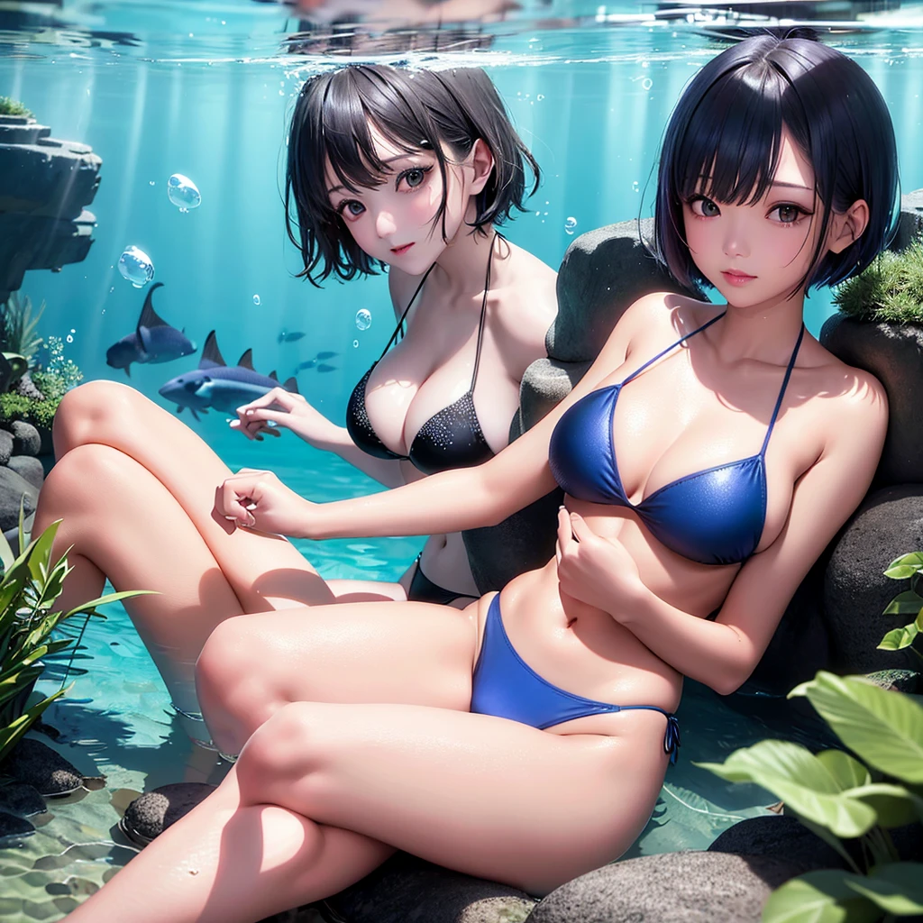 Beautiful girl,sexy lady, blue light bikini girl, camel toe, หัวนม,
short hair black, Underwater, sea water, wet, ดำน้ำทะเล,