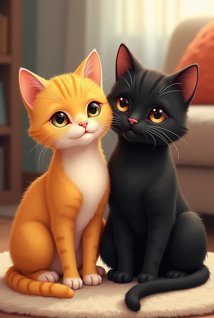 e yellow cat and one black cat illustration