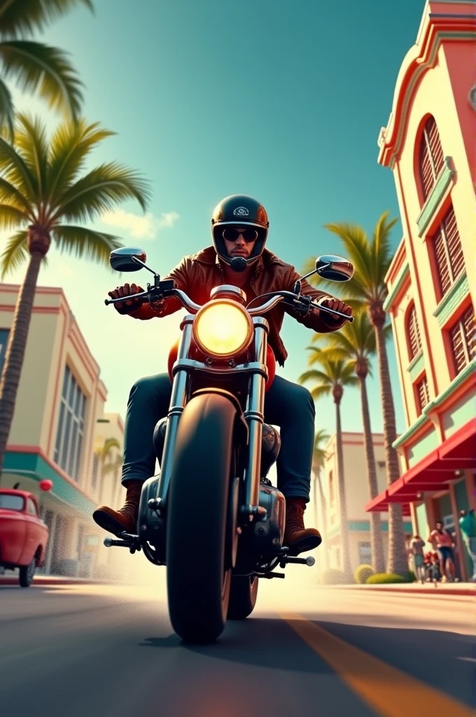 Miami Beach Man in a motorcycle, street raising, , 