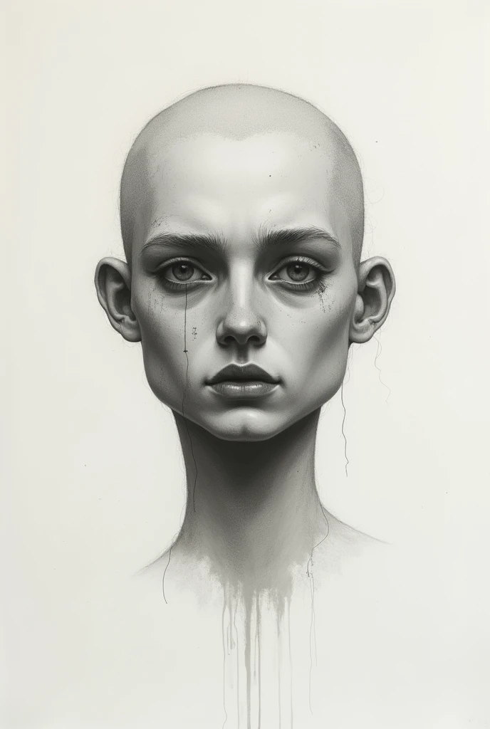 a rough face portrait drawing where everything is a uniform gray. There are no highlights, no deep shadows—just a flat, monotonous sea of mid-tones. The drawing has no contrast, no focal point,