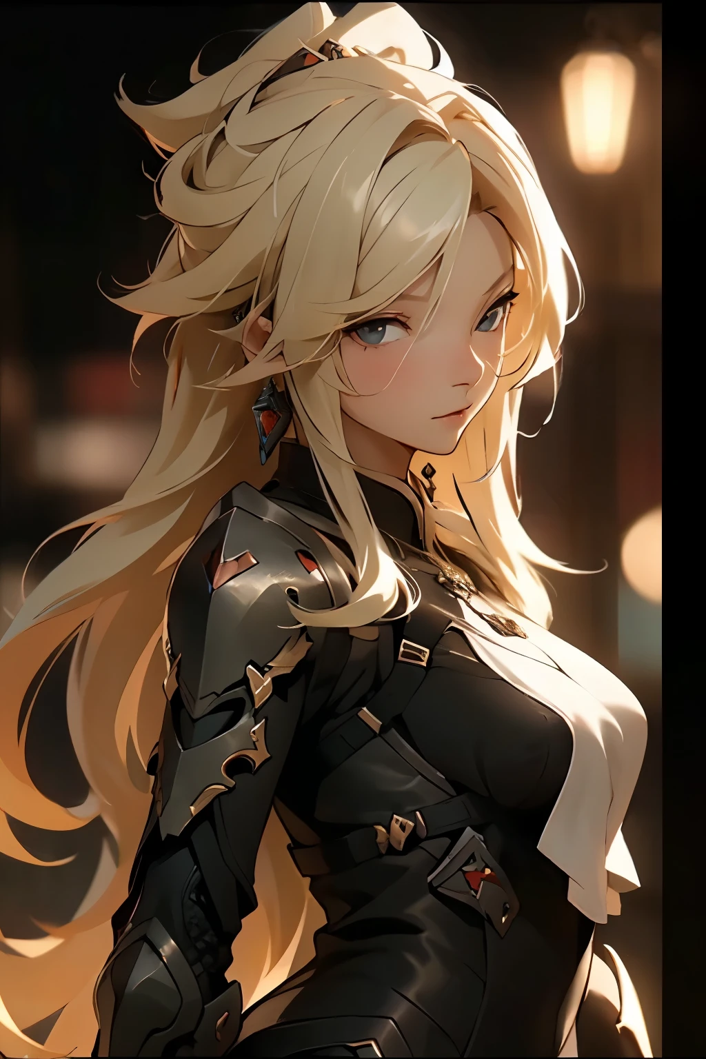 ((best quality)), ((Masterpiece)), (details:1.4), 3d, HDR (high dynamic range), amature woman, SLEEK Style, Blonde hair, Red eyes, จมูกโด่ง, ปากแดง, หน้าอกใหญ่, nvidia RTX, PBR surface, After processing, Anisotropic filtration,depth of field, Maximum clarity and clarity, multi-layered surface, Subsurface scattering, perfect proportions, 8K raw files, ความละเอียดสุดยอด, Unreal 5, Perfect proportions, Octane Render, Two-tone lighting, Wide aperture, High ISO, รายละเอียดดวงตา, Holy Knight, Heavy Black armor, jewely, ต่างหู