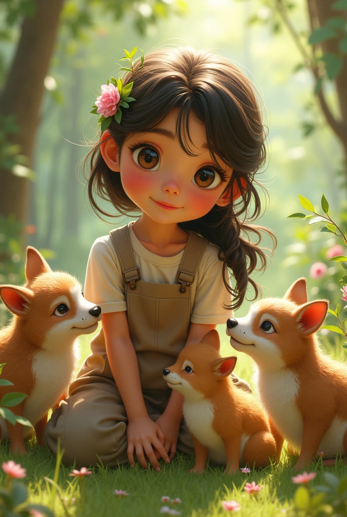 A girl who is caring and loves animal