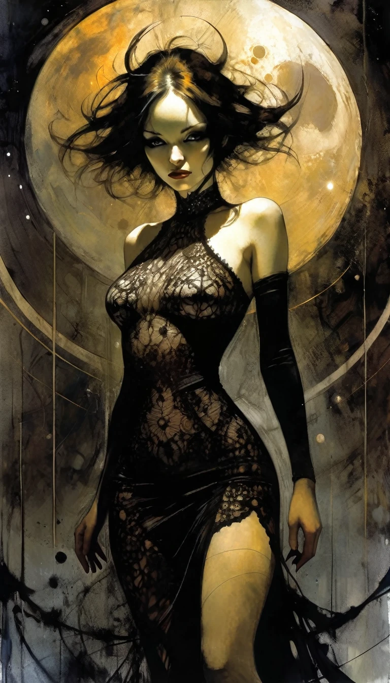 The sexy and dark art of seduction, erotism(art inspired in Bill Sienkiewicz). oil painting) (best quality,4k,8k,highres,masterpiece:1.2),ultra-detailed,(realistic,photorealistic,photo-realistic:1.37),intricate details,vivid colors,sharp focus,professional,Dave McKean artwork, oil touch of surrealism,oil painting style