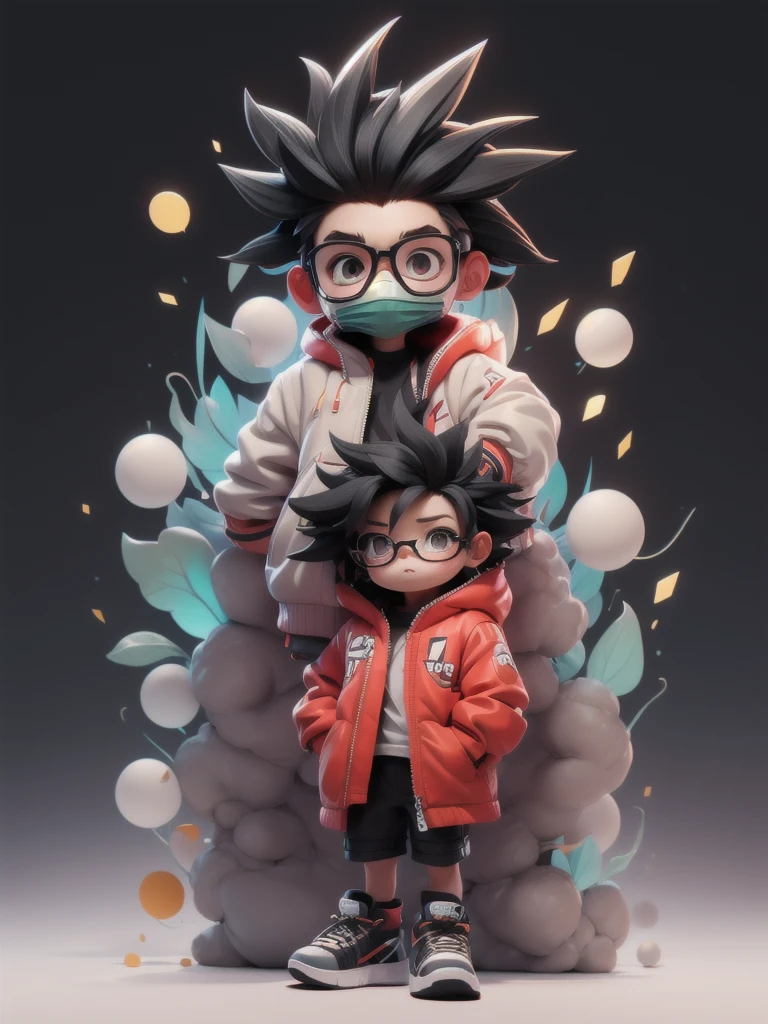 一人in,Looking_in_Audience,green_eye,Simple_,background,shirt,((black_Mohawk Hair))_Pointy,One person,black、Glasses、blackhair,Are standing,赤Jacket,full_body,male_concentrated,Multicolor_blackhair,shoes,Shorts,mask,black_Seven-minute length pants,ring,spike_hair,black_background,red_Jacket,male_,gas_mask,tube,respirinor,cineminic lighting,Strong contrast,High level of detail,Highest quality,masterpiece,White background,((blackメガネ))、camera