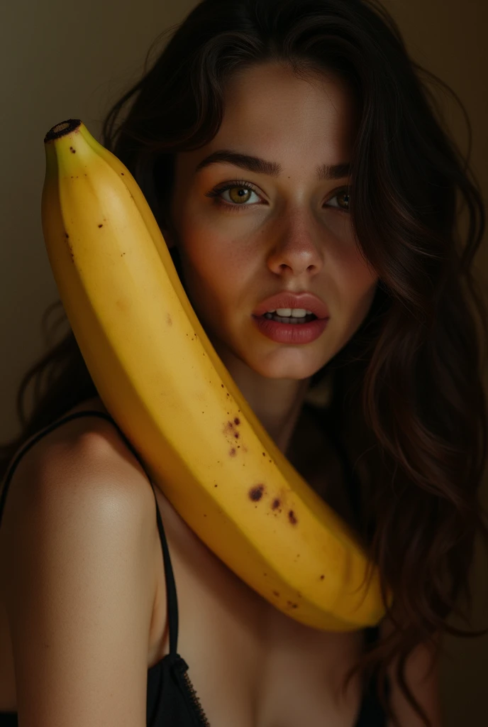 A girl inserting a big Banana inside her mouth