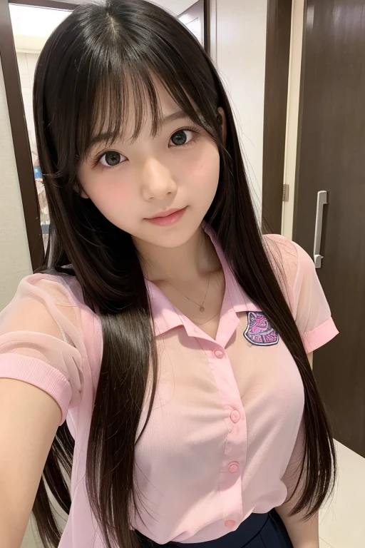 beautiful girl、high school girl、Pink camisole、See-through