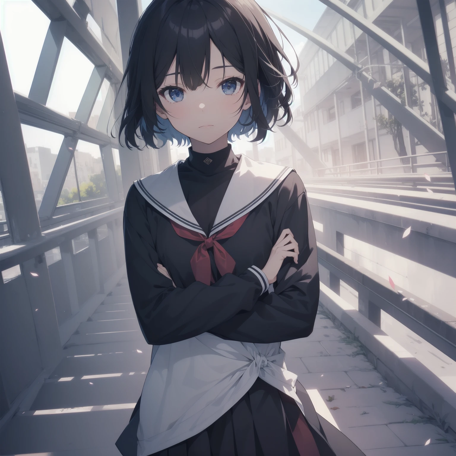 ultra-absurdres-Top quality by artist God, ultra-detailed, high resolution, anime moe artstyle, best anime 8k konachan wallpaper, pixiv contest winner, pool:2810, perfect anatomy,break, 1girl, (Please draw a girl walking sleepily to school alone. )break,(Solo,little female, 13-year-old:1.3),Full limbs, complete fingers,a junior high school student, (very short hair), short cut, flat chest, , small butt, small black eyes, beautiful detailed eyes, well-proportioned iris and pupils, expressive eyes, highres detailed hair, soft expression, salor school_uniform, sailor collar, serahuku, bow, pleated skirt,(Detailed Lighting), (Detailed background), in the School commute route. break,super detailed skin, Best cinematic lighting powered by famous artist, 8k,beauty illustration,photoshop_(medium),very aesthetic,break,((artist:izumi_tsubasu )), artist:clamp ,artist:carnelian ,artist:kantoku ,