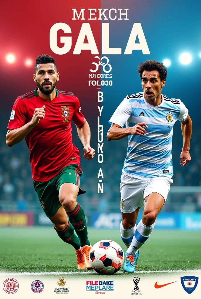 Affiche publicitaire en français annoncent un match de gala
Détail figurant sur l’affiche
Équipe : Portugal contre argentine
Heure :10h30
Stade : stade du marche
Lieu : biyem-assi