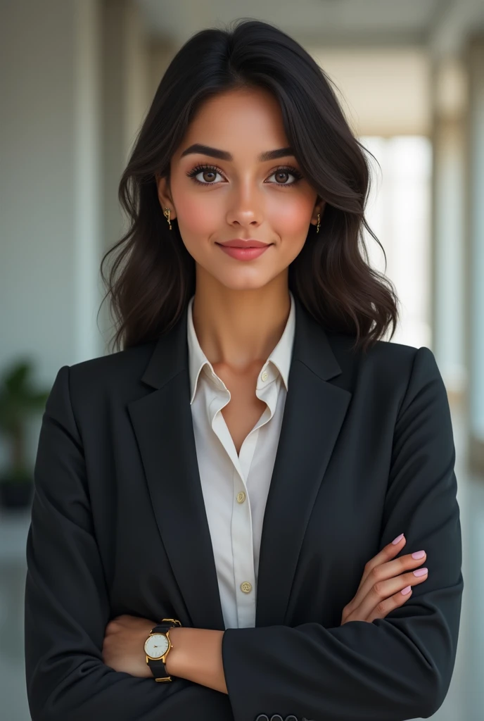 Realistic picture of an indian working woman, fair ,about 28years old, in office formal clothing, height of the woman is about 5'2, round face
