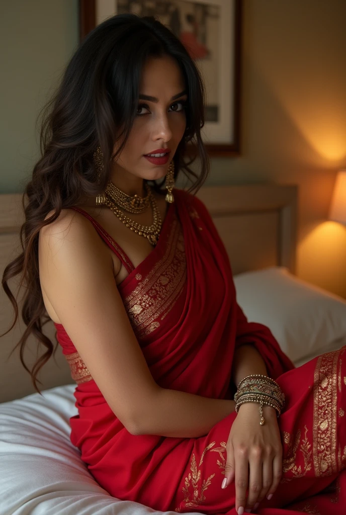 Sexy Indian women in saree fingering pussy on bed