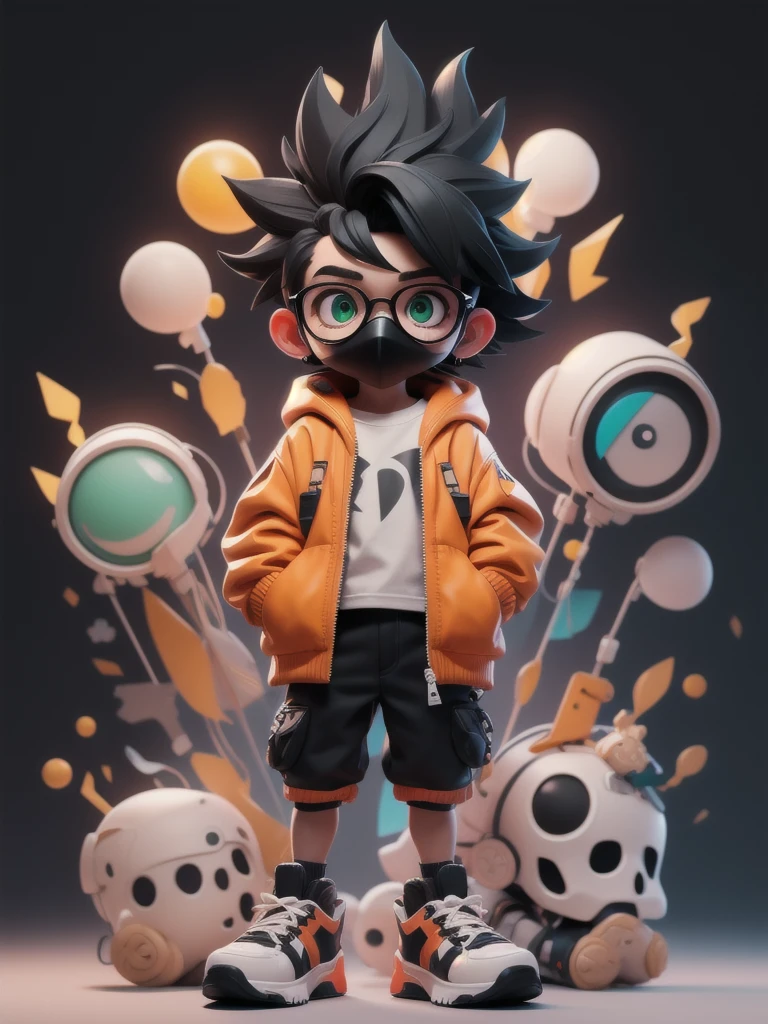 一人in,Looking_in_Audience,green_eye,Simple_,background,shirt,((black_Mohawk)),One person,black、Glasses、blackhair,Are standing,赤Jacket,full_body,male_concentrated,Multicolor_blackhair,shoes,Shorts,mask,black_Seven-minute length pants,ring,spike_hair,black_background,red_Jacket,male_child,gas_mask,tube,respirinor,cineminic lighting,Strong contrast,High level of detail,Highest quality,masterpiece,White background,((blackメガネ))、I have a single-lens reflex camera
