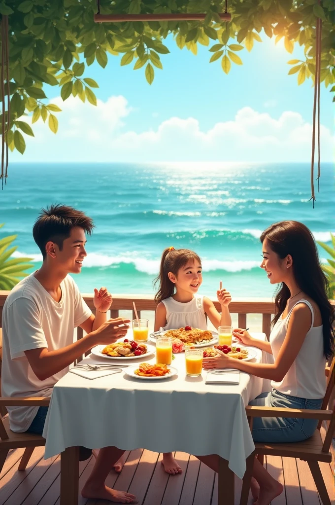 A breakfast table in the morning at beachfront view