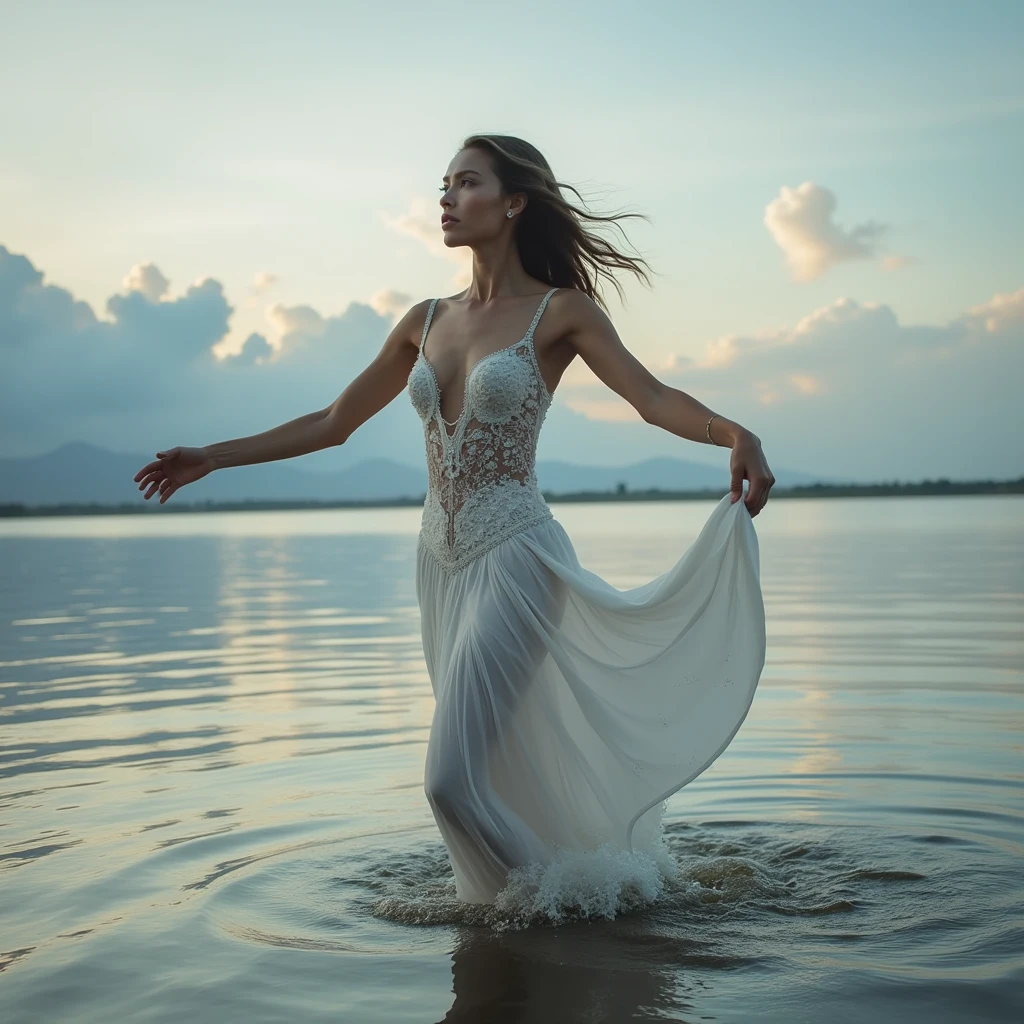A woman dancing on the water