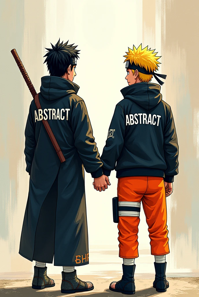 Naruto and his master with shaking hand together writen ABSTRACT AND ETHEREUM on their ninja cloth