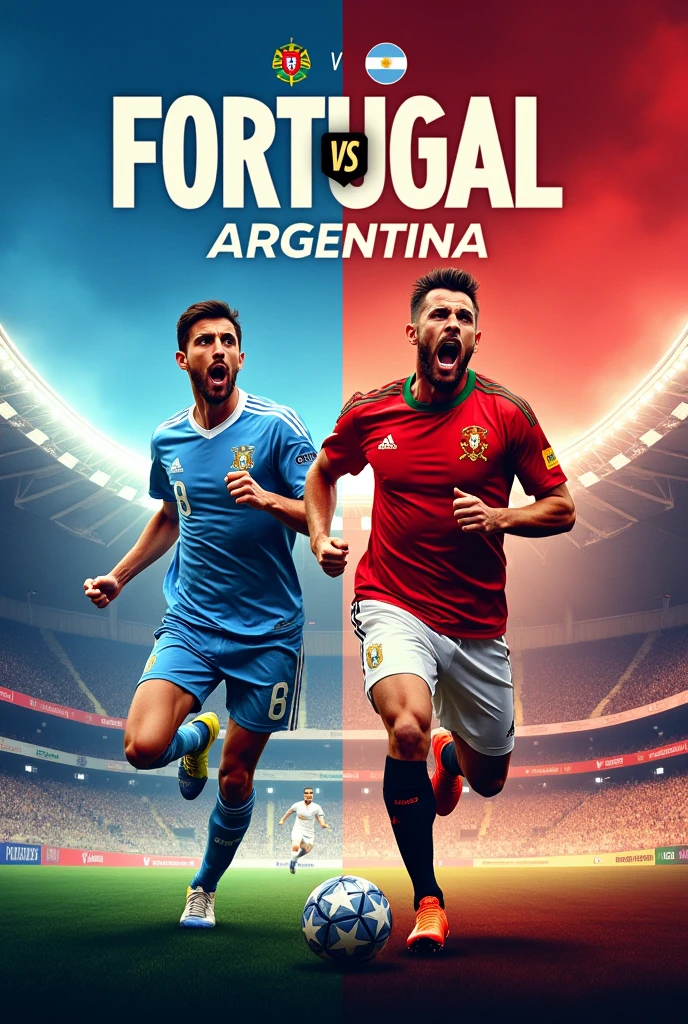 Affiche publicitaire d’un match de Galla Détail présent sur l’affiche : time :10:30 team : Portugal vs Argentina location: Stade du Marché Biyem-Massi