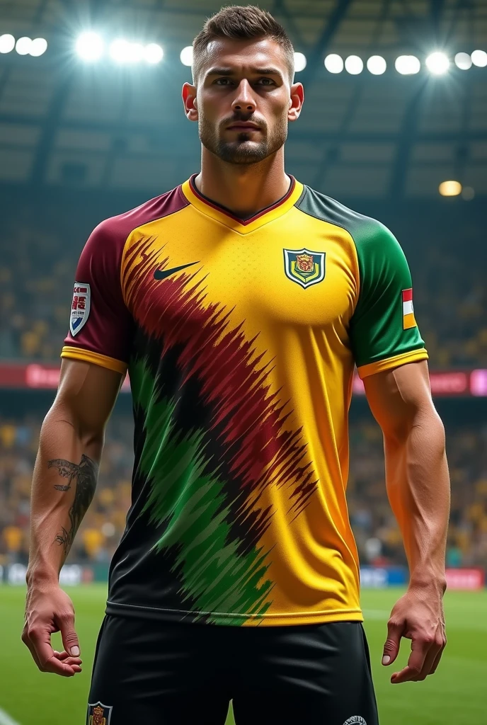 Yellow,maroon,green & black color sports jercy designs,