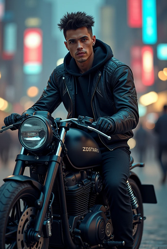 young man wearing alan walker hoodie sitting on motorcycle 