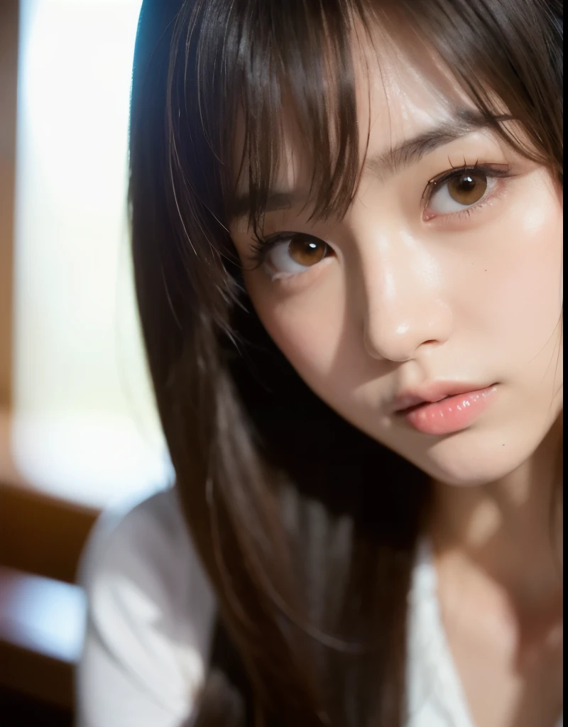 best quality, face focus, soft light, ultra high res, (photorealistic:1.4), RAW photo,
1japanese girl, solo, cute, (pupil, lights in the eyes),  detailed beautiful face, (small chest),(high resolution detail of human skin texture),
(long hair),
indoor,
Damask Shirt Dress,
(portrait)