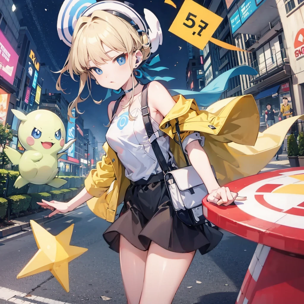 a girl,on the street,cute,live streaming,Small Breasts,Pokémon world,