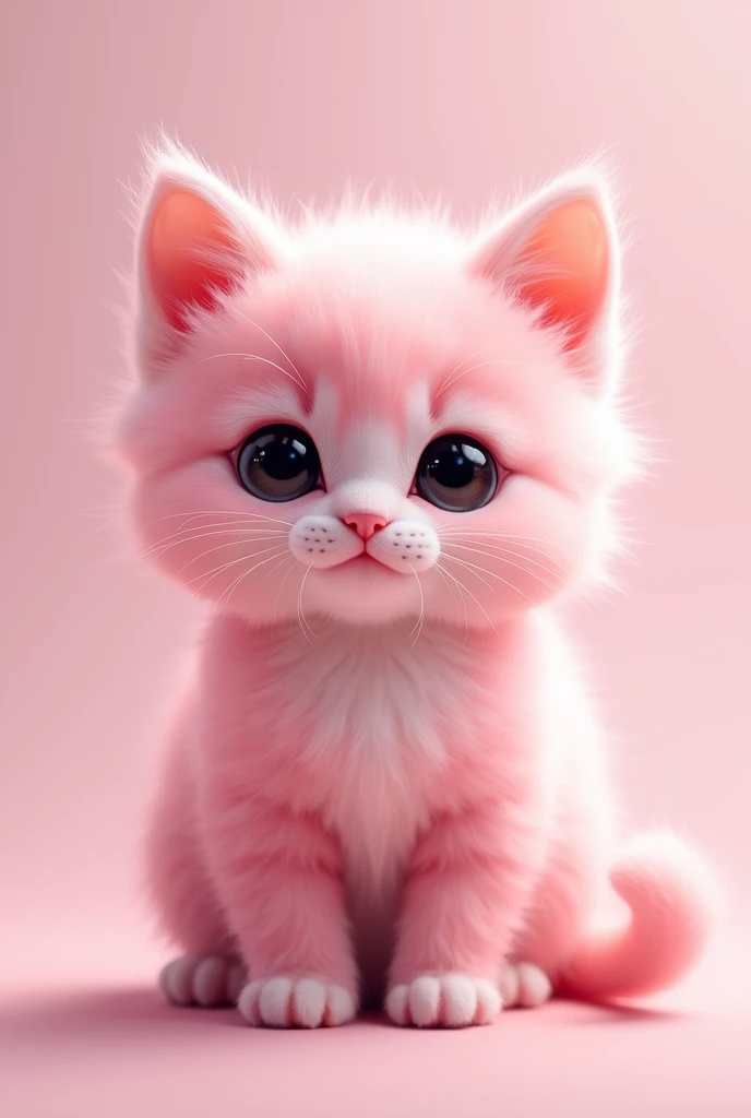 pink fluffy kitten with black pupils 