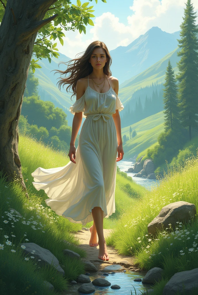 Woman walking in a landscape