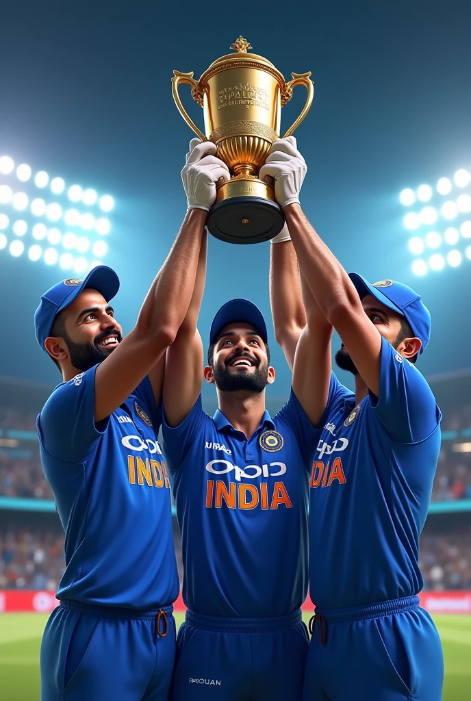 Virat Kohli Sachin Tendulkar and Rohit Sharma lifting the ODI World Cup