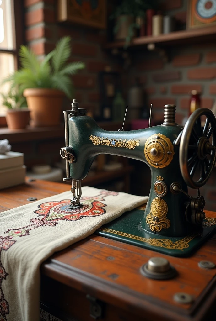 Old stitch machine, stitch pattern embroidered, small shop, a one write