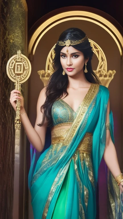 "Imagine an AI-generated image that transforms Mila Kunis into a majestic Greek goddess. Envision her draped in ethereal, flowing robes adorned with symbols of ancient mythology. Picture her with divine features, radiating strength and beauty, as she holds artifacts of power associated with the gods. Surround her with an aura of celestial light, and place her within a mythical landscape inspired by ancient Greece. Capture the essence of Mila Kunis as a modern interpretation of a Greek goddess, blending her contemporary charm with the timeless elegance of classical mythology."