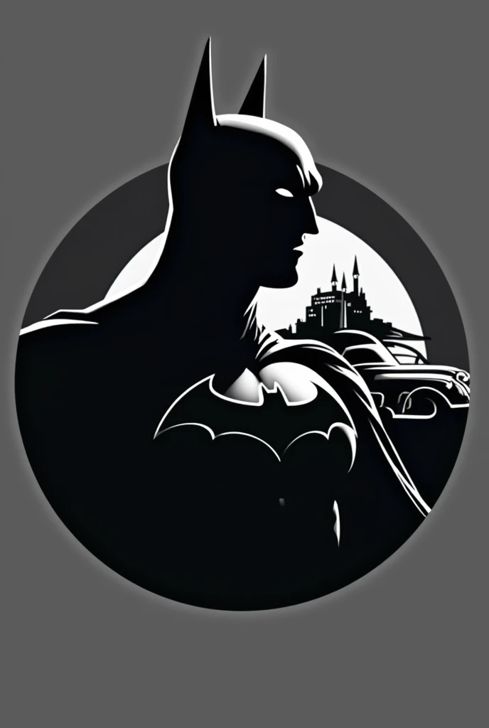 Batman sticker logo bland and white with batmobile

