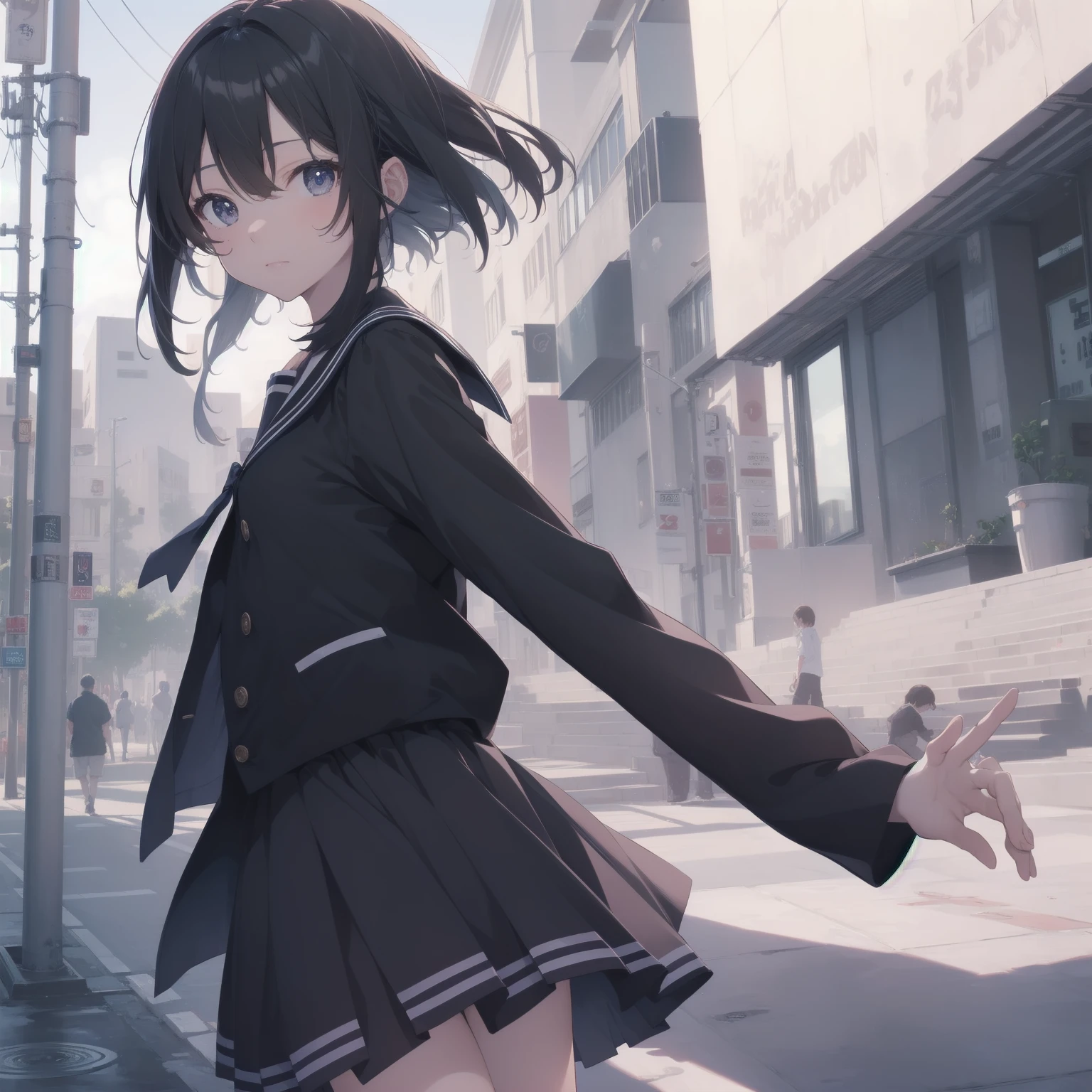 ultra-absurdres-Top quality by artist God, ultra-detailed, high resolution, anime moe artstyle, best anime 8k konachan wallpaper, pixiv contest winner, pool:2810, perfect ???????,break, 1girl, (Please draw a girl walking sleepily to school alone. )break,(Solo,little female, 13-year-old:1.3),Full limbs, complete fingers,a junior high school student, (very short hair), short cut, flat chest, , small butt, small black eyes, beautiful detailed eyes, well-proportioned iris and pupils, expressive eyes, highres detailed hair, soft expression, salor school_uniform, sailor collar, serahuku, bow, pleated skirt,(Detailed Lighting), (Detailed background), in the School commute route. break,super detailed skin, Best cinematic lighting powered by famous artist, 8k,beauty illustration,photoshop_(medium),very aesthetic,break,((artist:izumi_tsubasu )), artist:clamp ,artist:carnelian ,artist:kantoku ,
