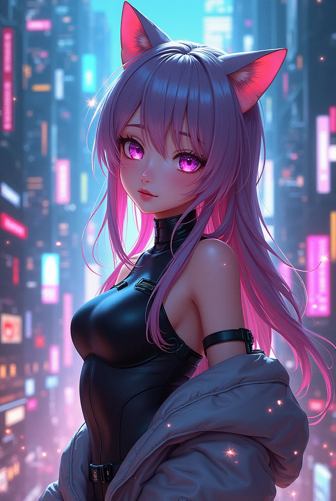 anime girl with long hair and cat ears in a city, digital cyberpunk anime art, cyberpunk anime girl mech, female cyberpunk anime girl, cyberpunk anime girl, anime cyberpunk art, cute cyborg girl, digital cyberpunk - anime art, cyberpunk anime art, oppai cyberpunk, anime style 4 k, perfect android girl, cyberpunk beautiful girl, beutiful girl cyborg