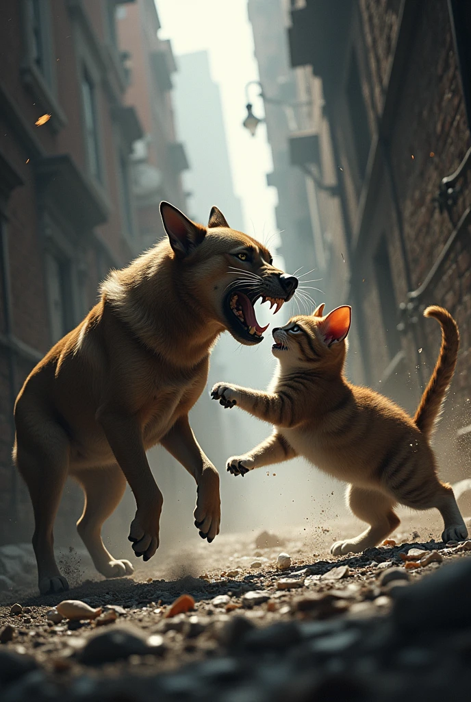 Dog and cat fighting