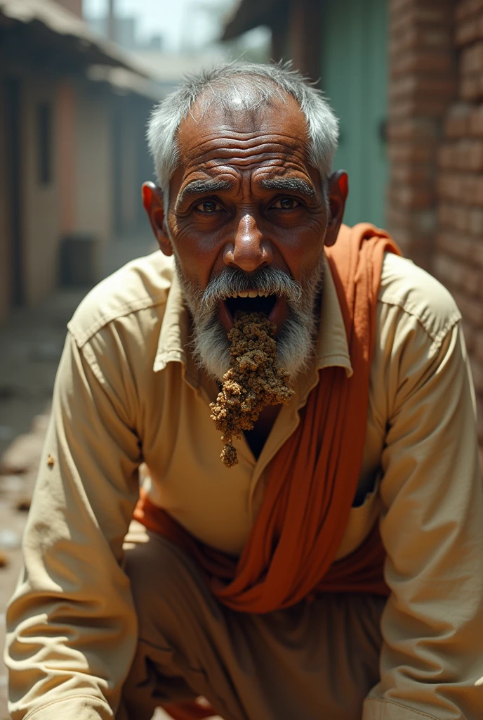 Indian man from india eating poop