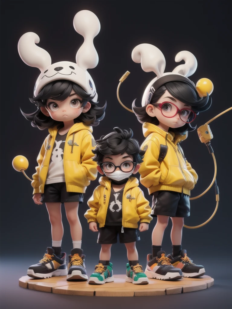 一人in,Looking_in_Audience,green_eye,Simple_background,shirt,black_((blackhairモヒカンhair)),One person,black、Glasses、blackhair,Are standing,赤Jacket,full_body,male_concentrated,Multicolor_blackhair,shoes,Shorts,mask,black_Shorts,ring,spike_hair,black_background,cigarette,cable,yellow_Jacket,male_,gas_mask,tube,respirinor,cineminic lighting,Strong contrast,High level of detail,Highest quality,masterpiece,White background,((blackメガネ))、Single-lens reflex camera