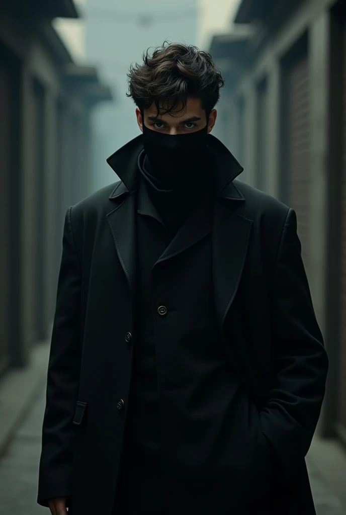 yound man with long coat wearing mask