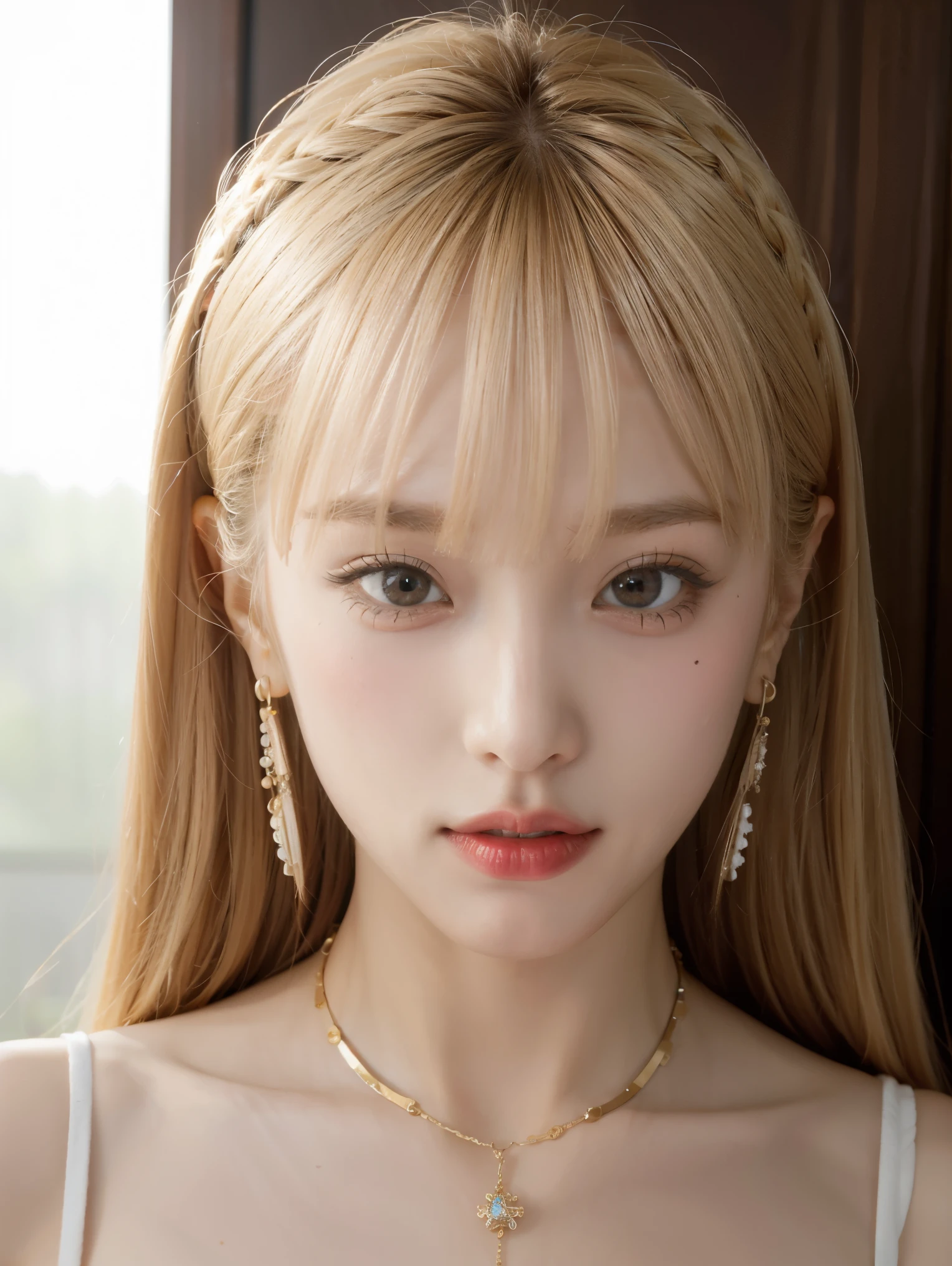 best quality, Masterpiece, big , (หน้าอกbig), Fine texture, Fine fabric, detailed face, Superb details, 8ก, complicated details, 1 girl, 30 years old, high contrast, High resolution eyes, Blonde