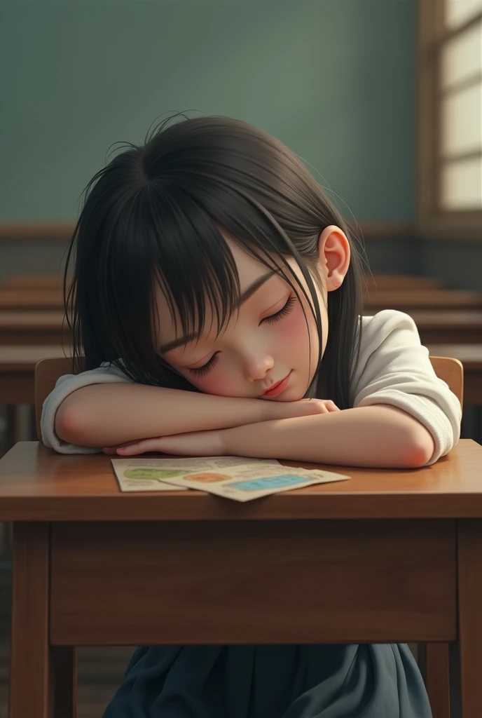 A girl sitting in a classroom。