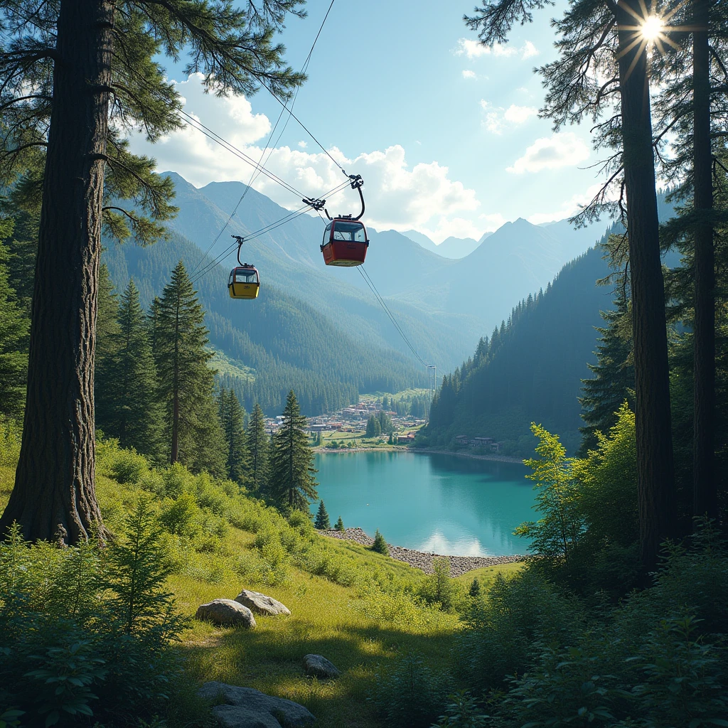 summer, sleepy weather, Worse, forest, Bukovel resort, lake, hoist, ferris wheel