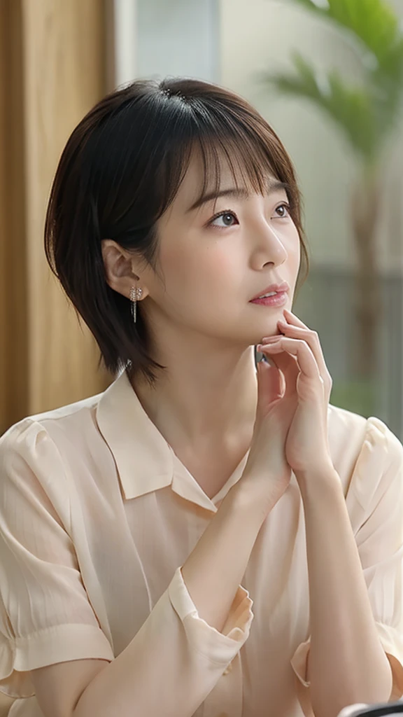 Japanese 40year old woman 、Bust up images、Short Hair、double The whole picture clear
古いApartment room background、Sitting、Very sad face、A painful expression、Mouth open、Talking about something、Mouth open、Tears are flowing、Tears are overflowing、Close-up of face、Tears flowing、Gazing into the distance、Plain summer short-sleeved shirt、