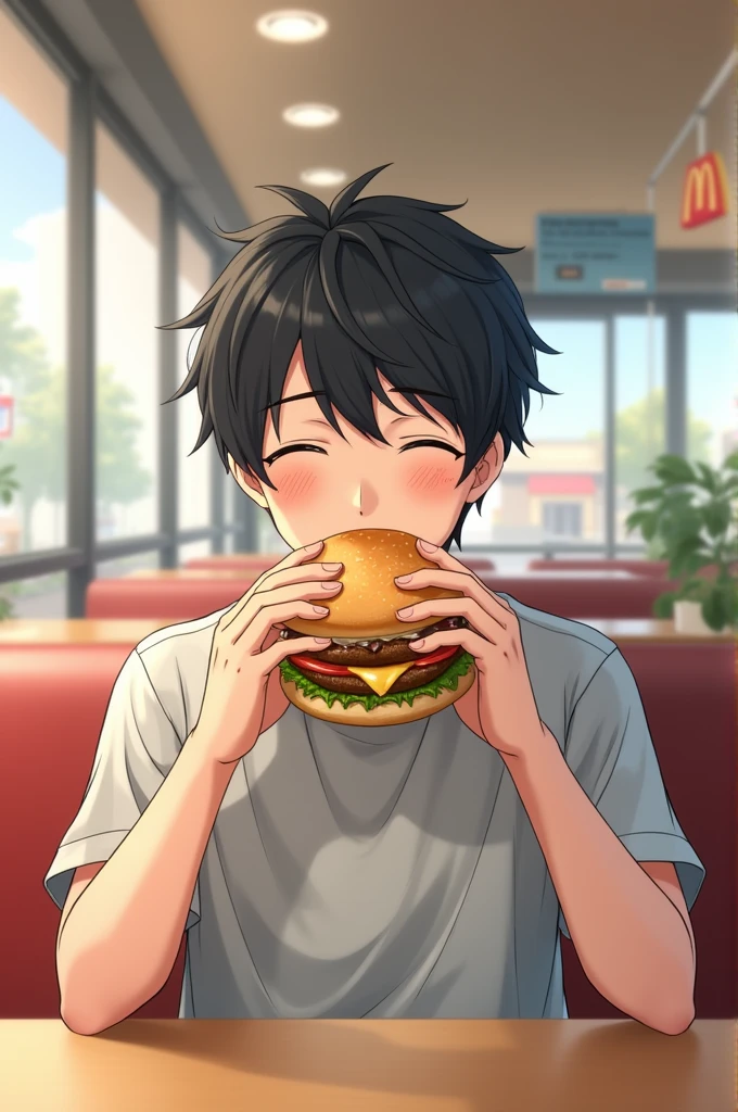 Caseoh takes a burger in McDonald's