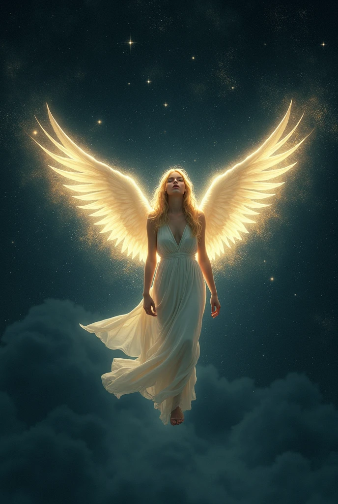 Kurt Cobain as an angel with a starry night behind him