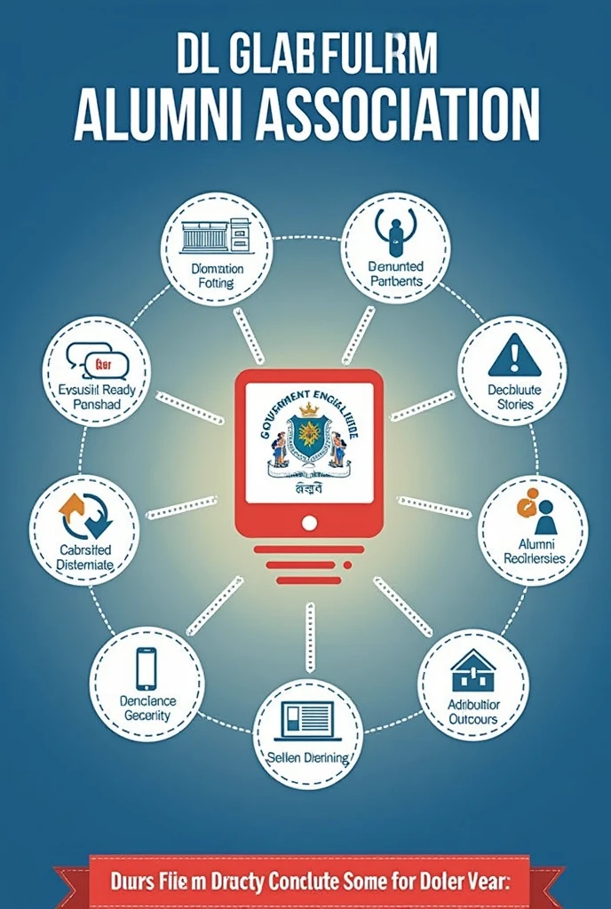 a front page for website with theme of Background: Alumni associations play a pivotal role in fostering lifelong connections between graduates and their alma mater, facilitating networking, mentorship, and philanthropic support. However, many alumni associations face challenges in maintaining engagement, facilitating donations, and providing valuable services such as job networking and tracking alumni success stories. A comprehensive Alumni Association platform for a University/Institute, encompassing both web and mobile applications, aims to address these challenges effectively. Detailed Description: The proposed Alumni Association platform for the Government Engineering College will feature robust functionalities accessible through both web and mobile applications: Alumni Registration: User-friendly registration processes on both web and mobile platforms, allowing alumni to join the association, update their profiles, and stay connected with peers and the institution. Donation Portal: Secure mechanisms on both platforms for alumni to contribute donations easily and support various initiatives and projects undertaken by the college, fostering a culture of philanthropy. Networking Hub: Dedicated sections on both platforms to connect alumni based on shared interests, professions, and geographic locations, facilitating professional networking, mentorship, and collaboration opportunities. Job Portal: Integrated job search and posting features accessible via web and mobile apps, enabling alumni to explore career opportunities, post job openings, and connect with potential employers within the alumni network. Alumni Directory: Search functionalities available on both platforms to find alumni based on different criteria such as graduation year, field of study, industry, location, etc., promoting networking and community building. Success Story Tracking: Features on both web and mobile apps to showcase and track alumni achievements, success stories, and notable contributio
