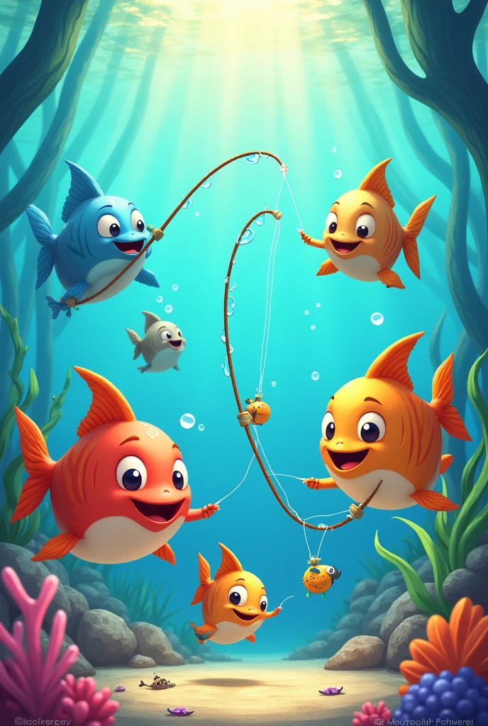 Cartoon with fish fishing video