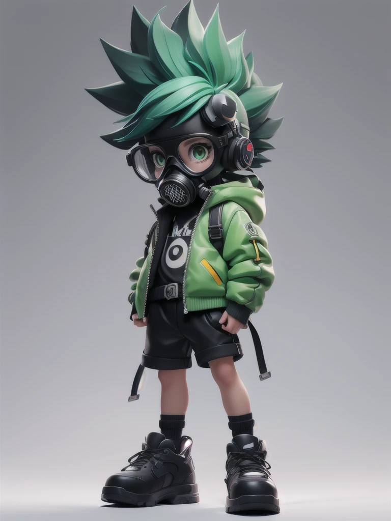 ((一人in,Looking))_in_Audience,green_eye,Simple_background,shirt,black_((Soft Mohawk)),One person,black、Glasses、Are standing,WhiteJacket,full_body,male_concentrated,Multicolor_Short Hair,shoes,gasmask,black_Shorts,ring,spike_White_Jacket,male_child,gas_mask,respirinor,cineminic lighting,Strong contrast,High level of detail,Highest quality,masterpiece,White background,（(blackメガネ))、I have a single-lens reflex camera