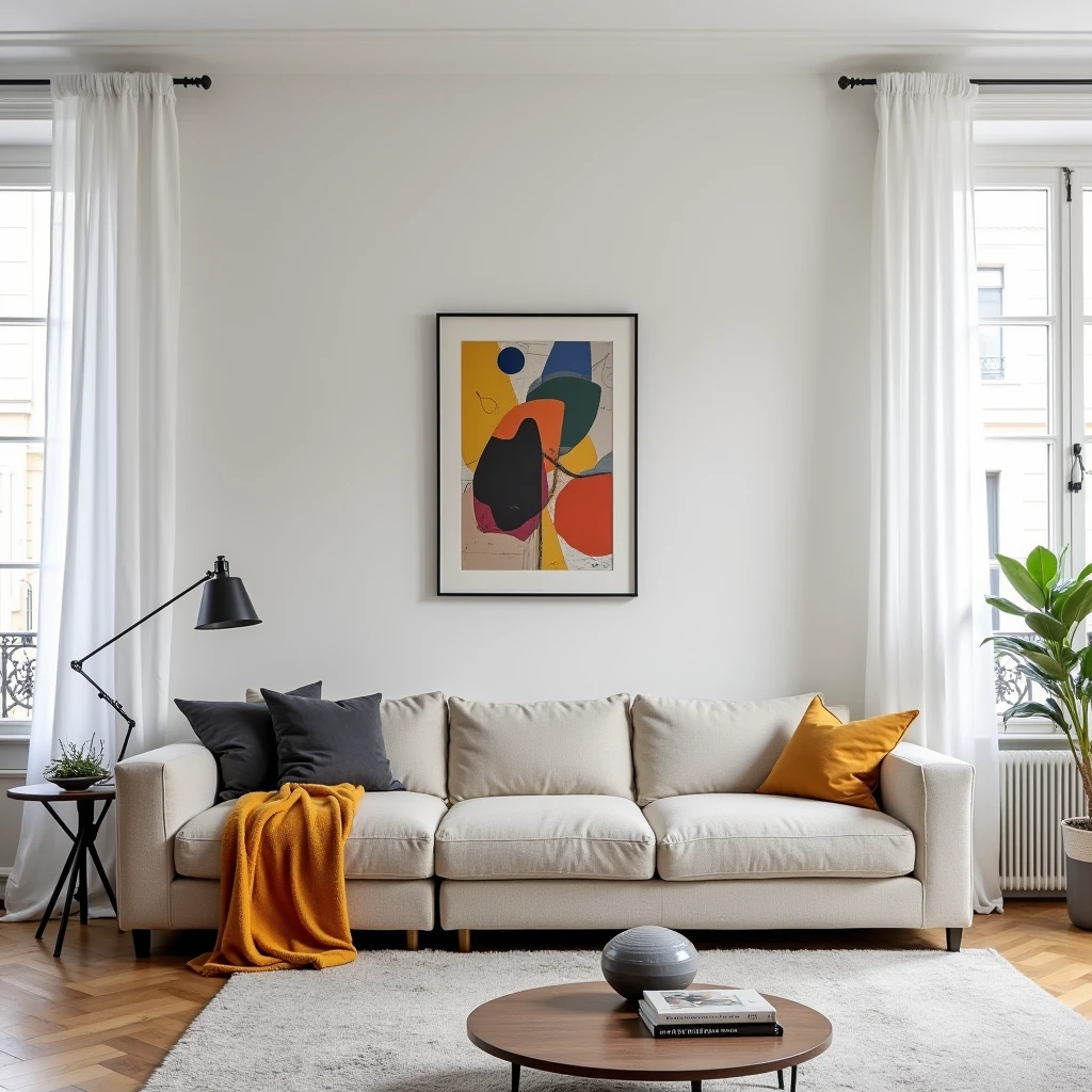 interior, Haussmannien, paris, FRENCH HERRINGBONE , Vitra mable, mur blanc, design, art colorful, lamp, books