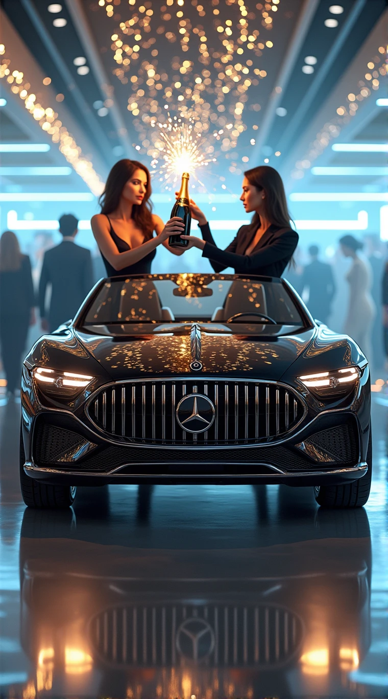 Car Photography、Popping champagne in a self-driving luxury car。The luxury car fills the screen.、3The stage is reflected on the screen。2 Sexy Beautiful Secretaries。