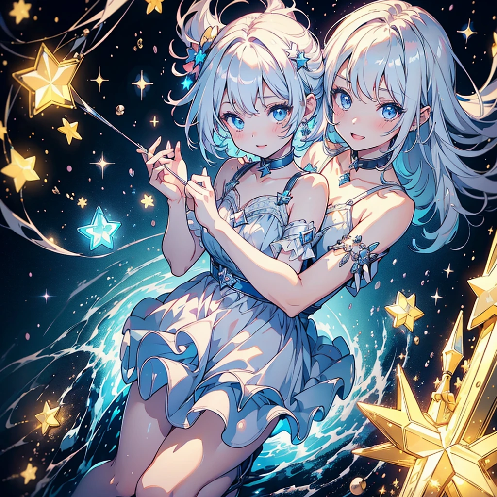 1girl,最高masterpiece、Dynamic composition、(Perfect hands:1.2)、(Perfect Anatomy:1.2)、(Highest quality:1.3)、(masterpiece:1.3)、(Super detailed:0.8)、High resolution、HDR、CG Unity 8k、Nice hands、ass pov、Highest quality、Highest quality、Delicate expressiveness、About 10 years old、White Hair、smile、river、流れstar、流star群、star、night、(((Composition from above))),Diamond dust、kawaii tech、