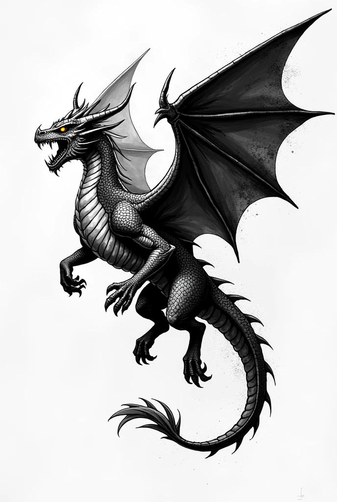 I want a drawing of Syrax, dragao da rhanyra, flying with open wings sideways for a black and white tattoo without realism