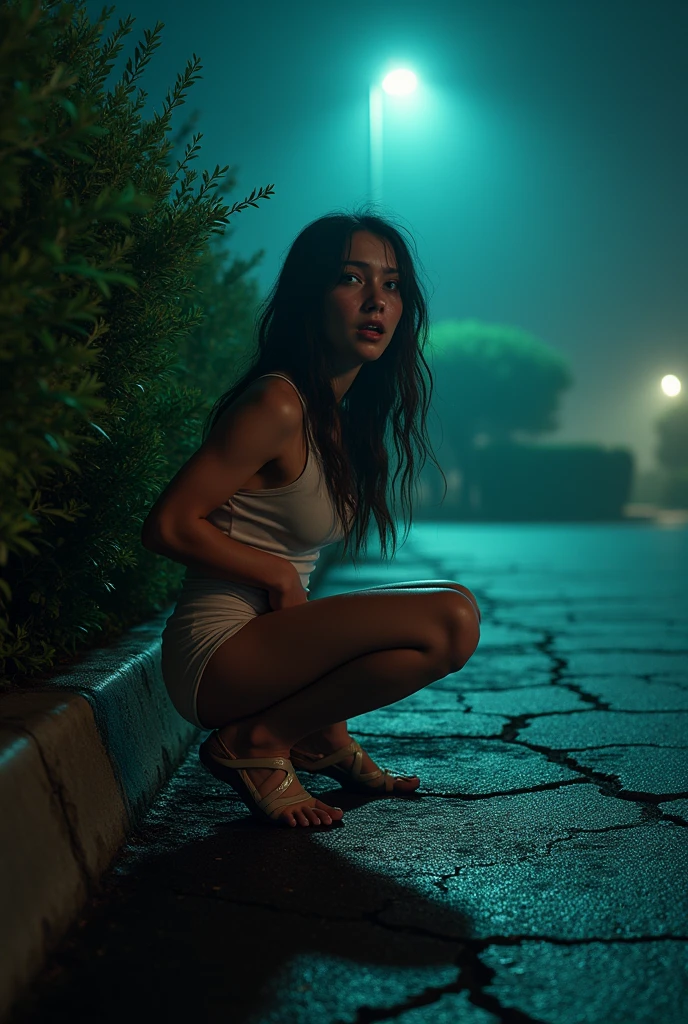 Naked zombie girl running, Perfect face, perfect body, Ultra details in the beautiful cars, Hair to the wind, ultra details, 8k, closeup on her big round breasts, background an alley by candlelight