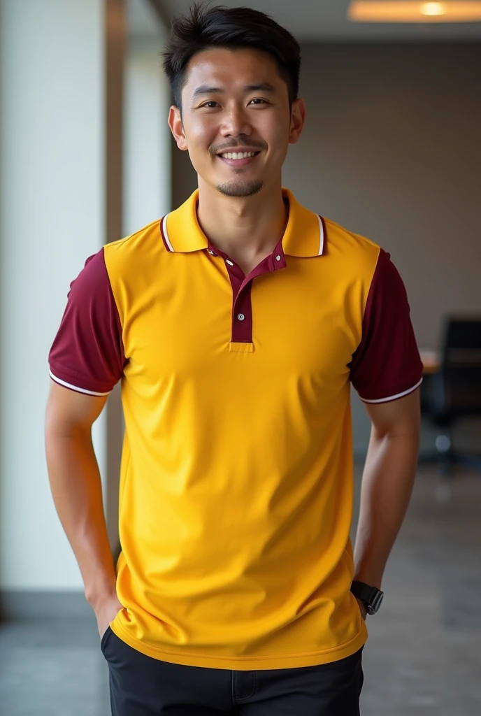 Yellow,maroon white color collar official t shirt design front & back side